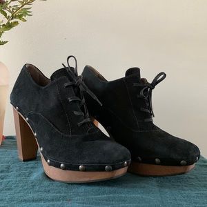 Women’s Black Suede Wooden Heel Ankle Boots